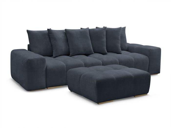 Canapé droit convertible coffre ANAKIN tissu texturé avec pouf