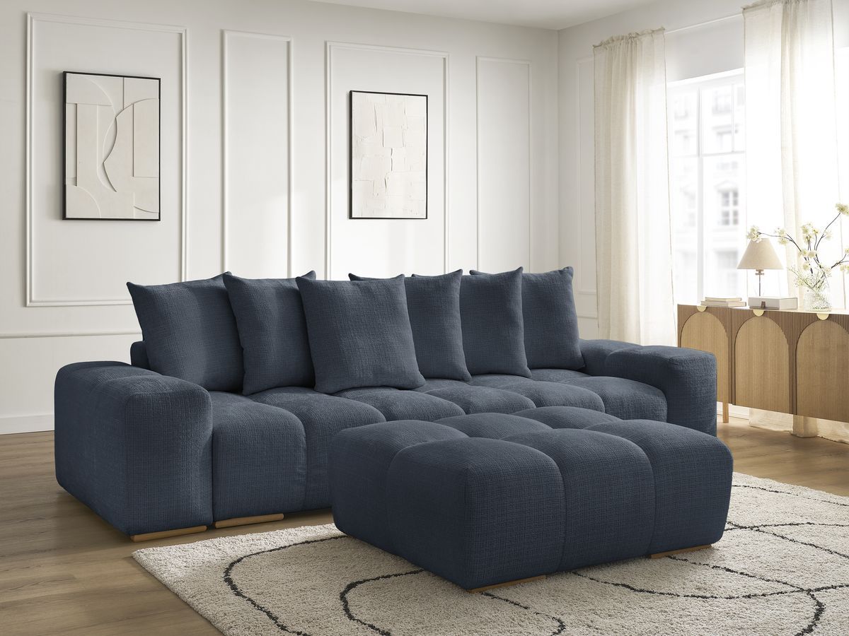 Canapé droit convertible coffre ANAKIN tissu texturé avec pouf
