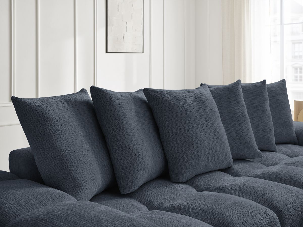 Canapé droit convertible coffre ANAKIN tissu texturé avec pouf