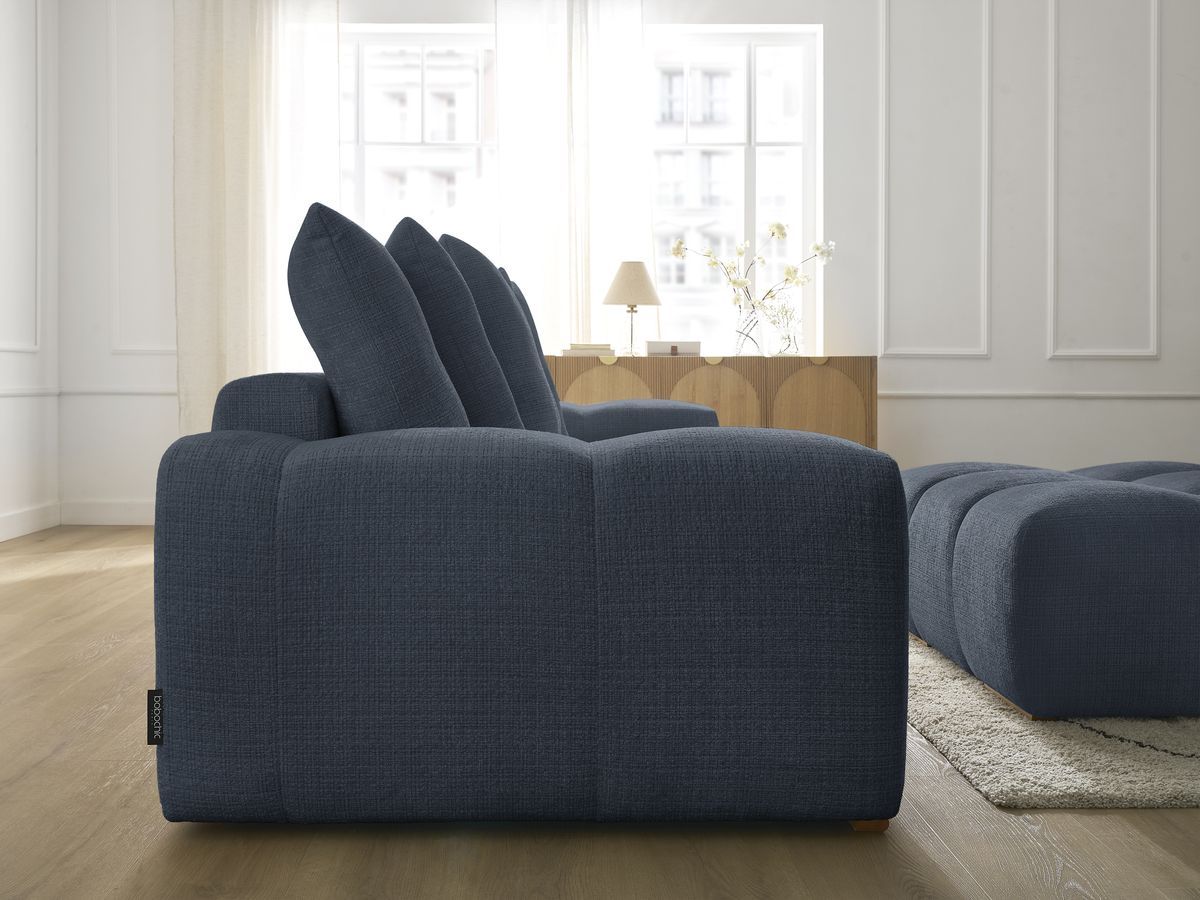 Canapé droit convertible coffre ANAKIN tissu texturé avec pouf