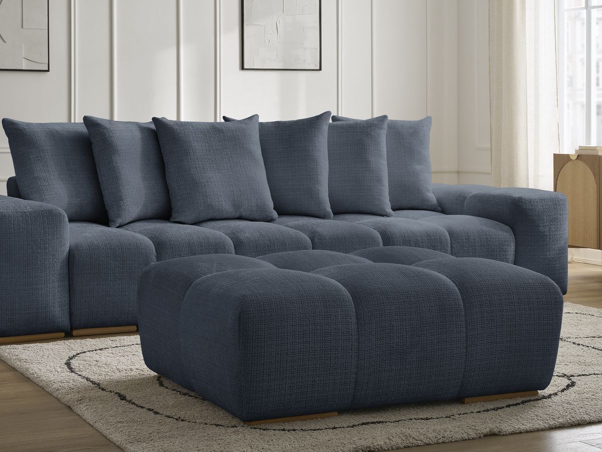 Canapé droit convertible coffre ANAKIN tissu texturé avec pouf