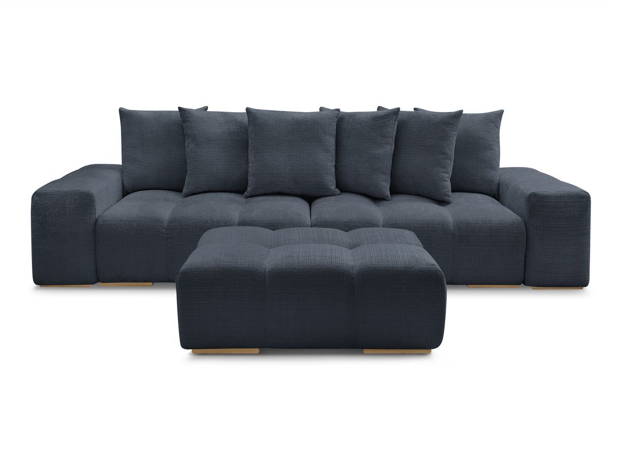 Canapé droit convertible coffre ANAKIN tissu texturé avec pouf