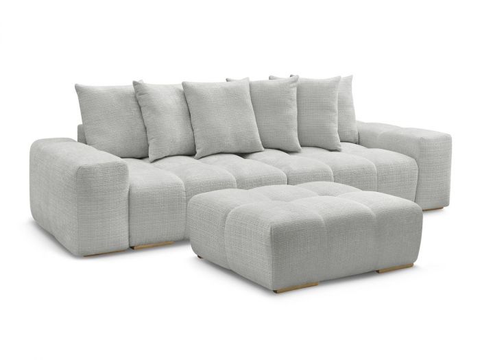 Canapé droit convertible coffre ANAKIN tissu texturé avec pouf