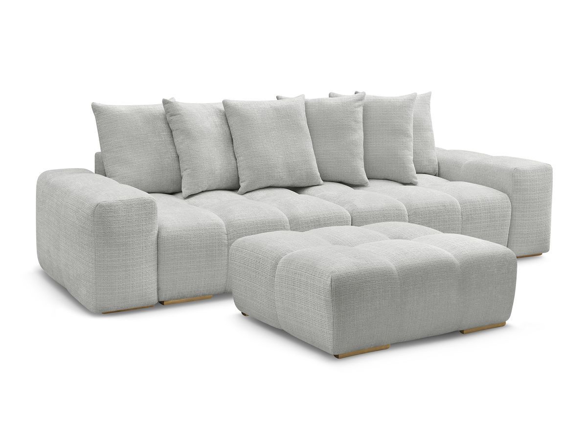 canapé droit convertible coffre anakin tissu texturé avec pouf de couleur gris clair