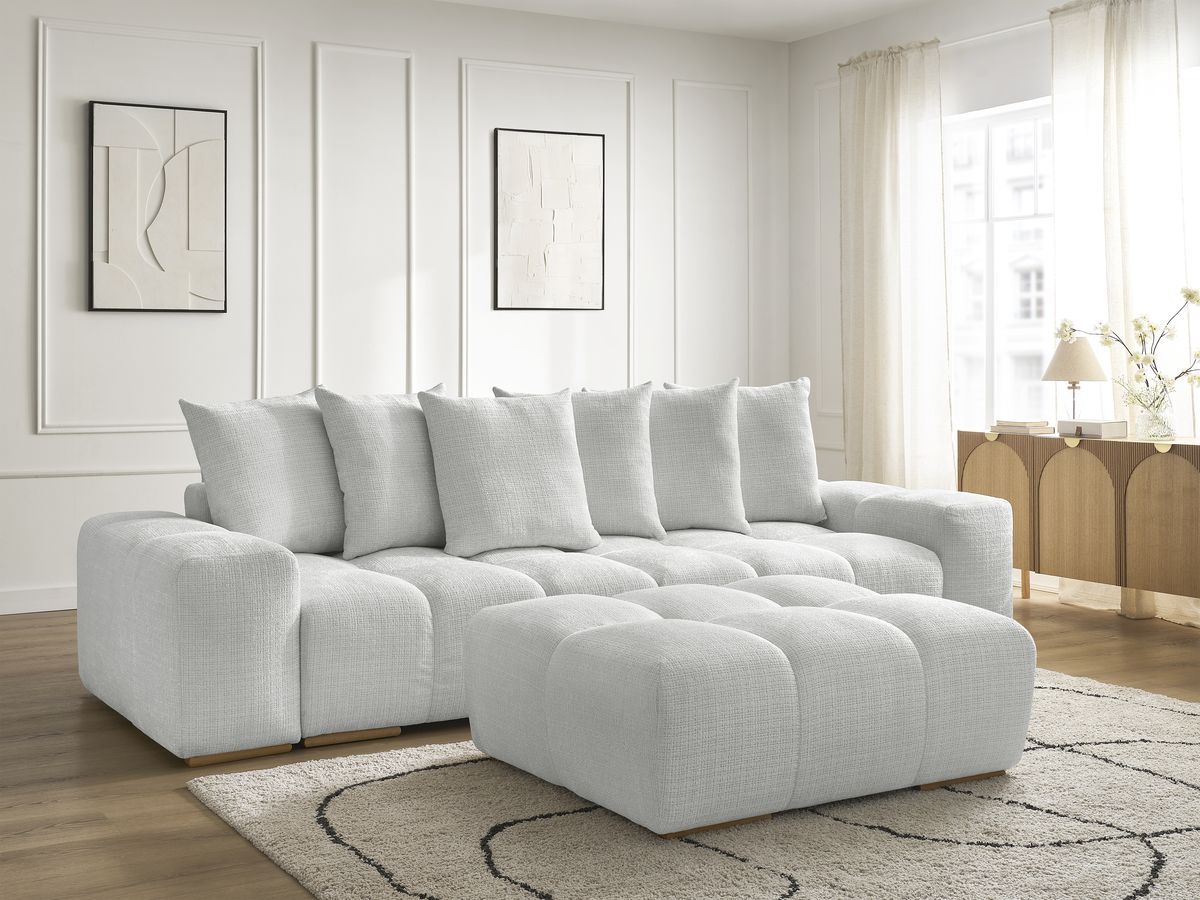 Canapé droit convertible coffre ANAKIN tissu texturé avec pouf