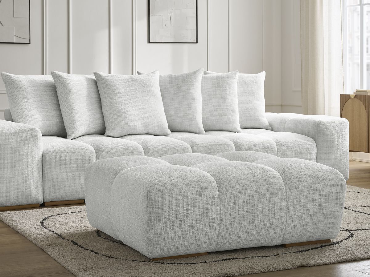 Canapé droit convertible coffre ANAKIN tissu texturé avec pouf