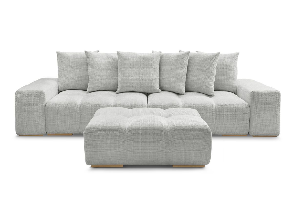 Canapé droit convertible coffre ANAKIN tissu texturé avec pouf