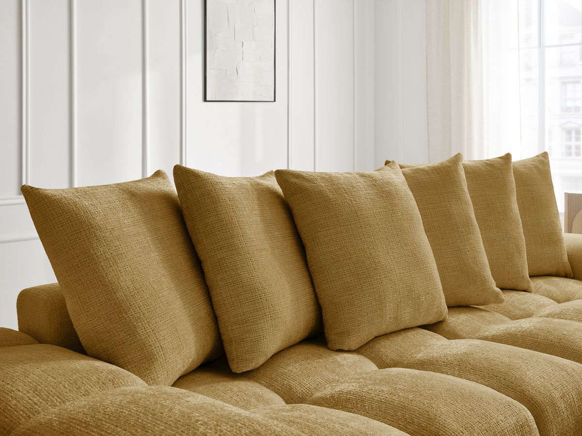 Canapé droit convertible coffre ANAKIN tissu texturé avec pouf