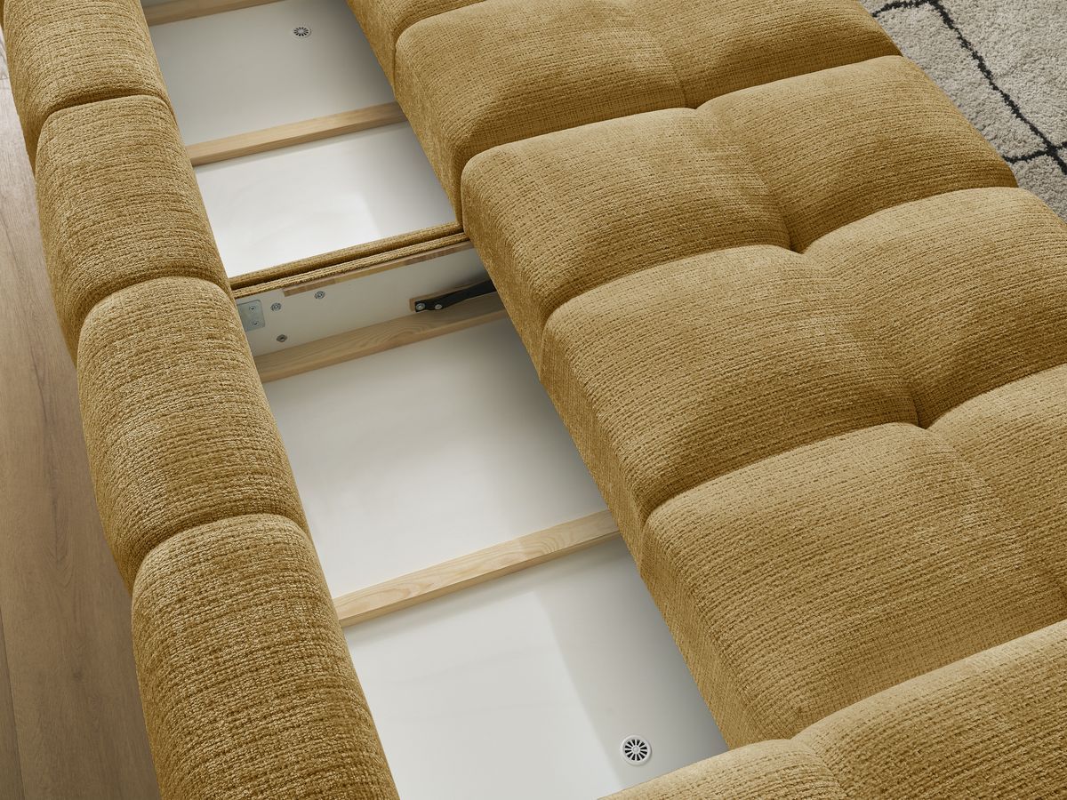 Canapé droit convertible coffre ANAKIN tissu texturé avec pouf