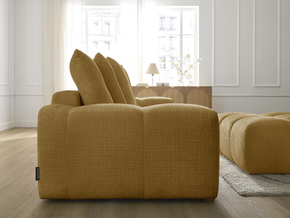 Canapé droit convertible coffre ANAKIN tissu texturé avec pouf