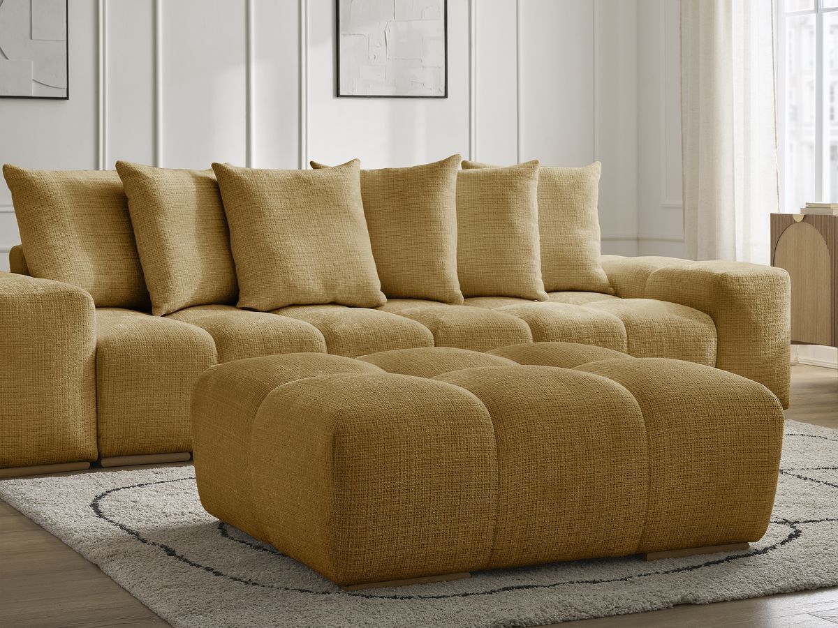 Canapé droit convertible coffre ANAKIN tissu texturé avec pouf