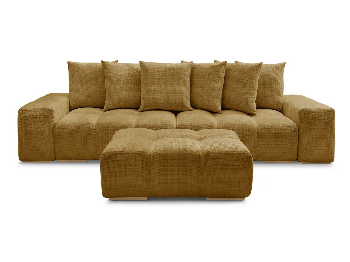 Canapé droit convertible coffre ANAKIN tissu texturé avec pouf