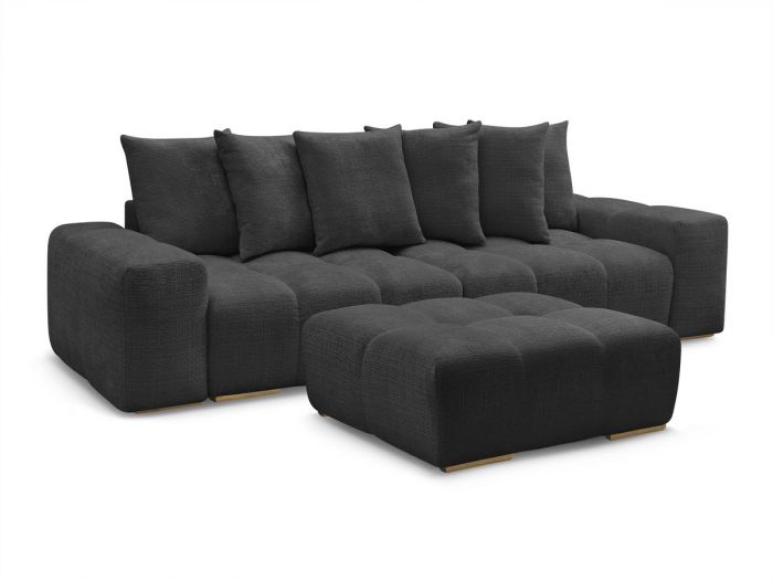 Canapé droit convertible coffre ANAKIN tissu texturé avec pouf