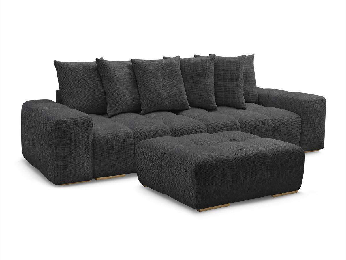canapé droit convertible coffre anakin tissu texturé avec pouf de couleur noir