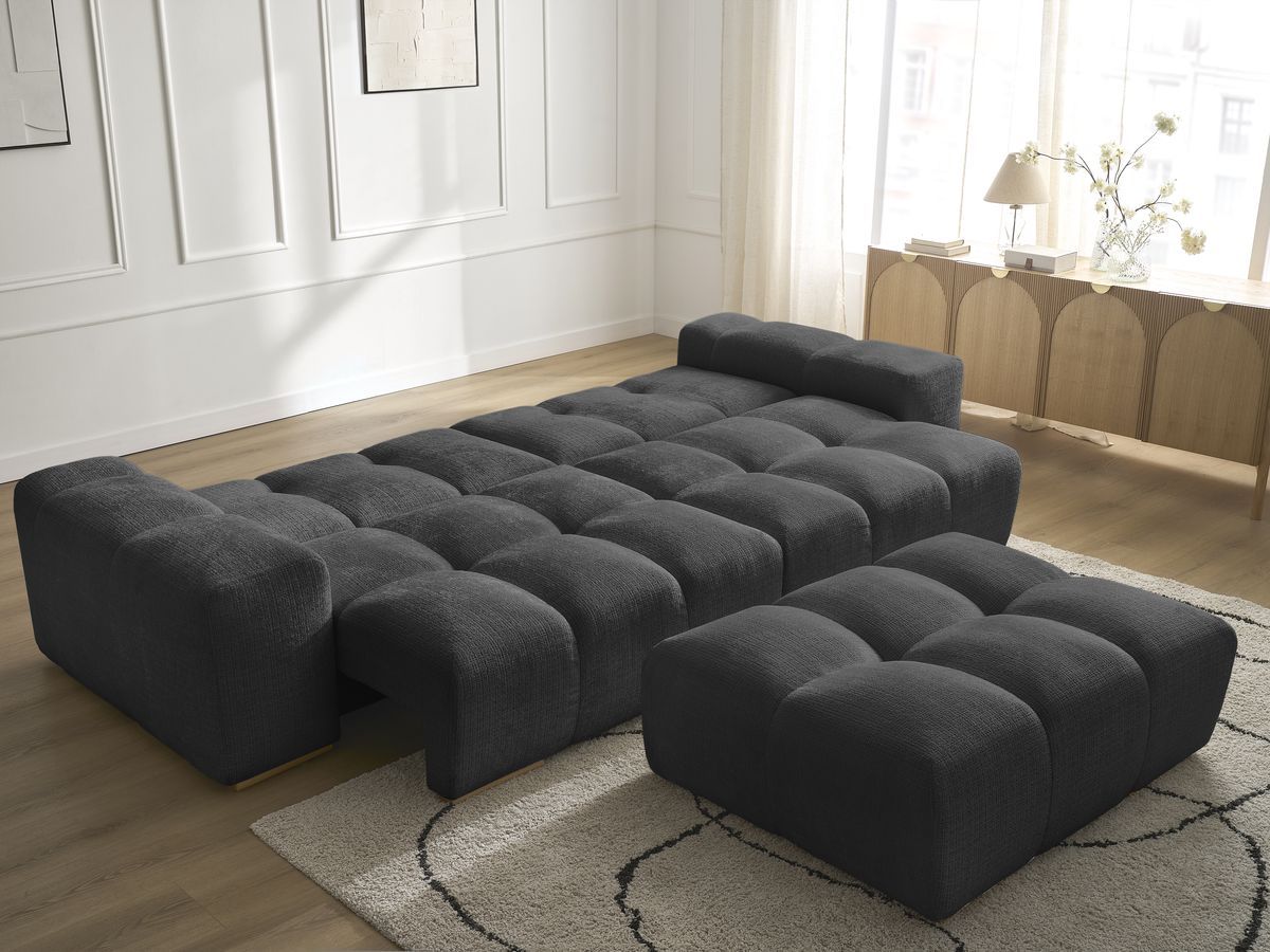 Canapé droit convertible coffre ANAKIN tissu texturé avec pouf
