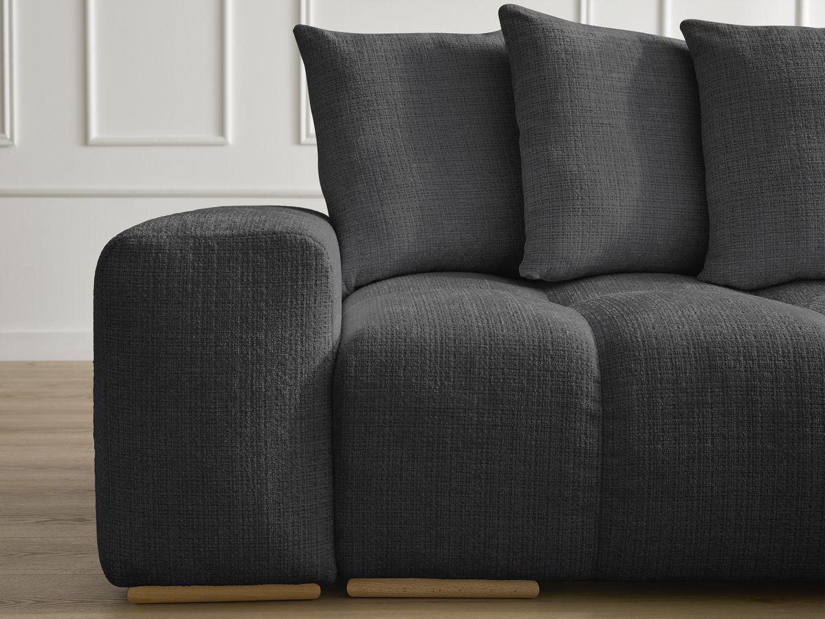 Canapé droit convertible coffre ANAKIN tissu texturé avec pouf