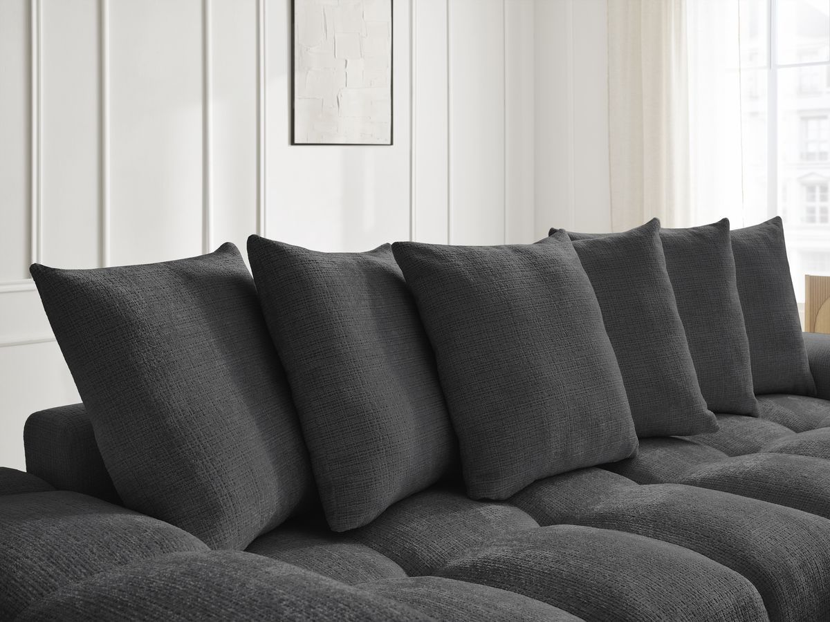 Canapé droit convertible coffre ANAKIN tissu texturé avec pouf