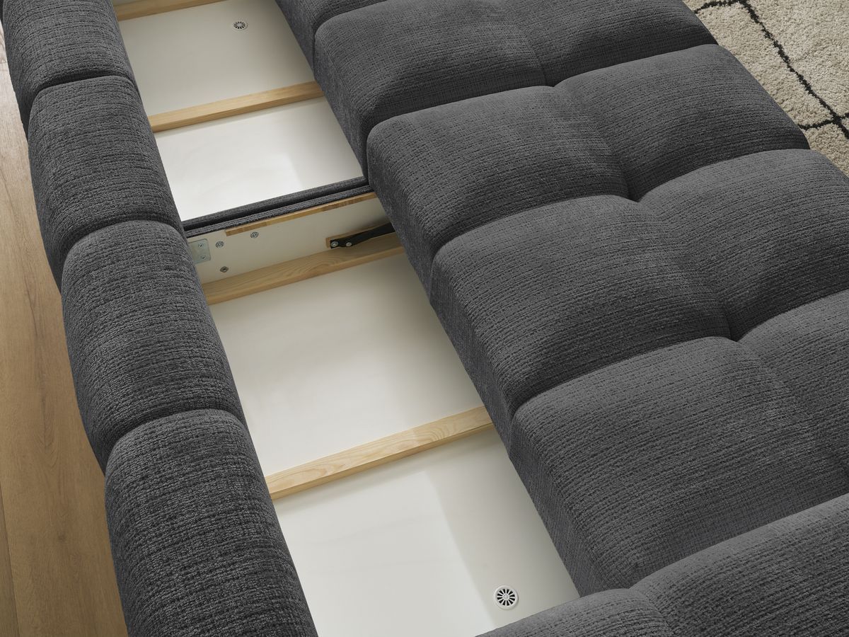 Canapé droit convertible coffre ANAKIN tissu texturé avec pouf