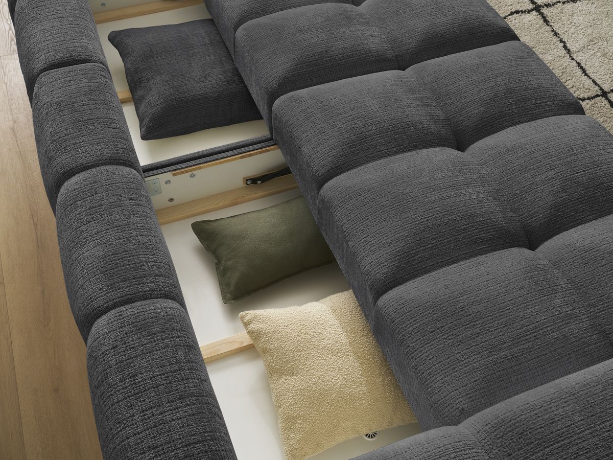 Canapé droit convertible coffre ANAKIN tissu texturé avec pouf