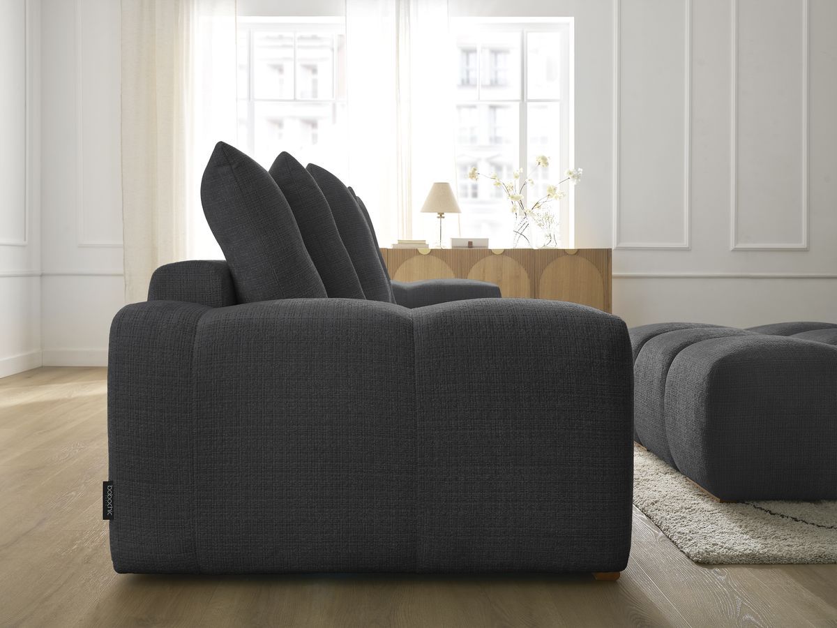 Canapé droit convertible coffre ANAKIN tissu texturé avec pouf