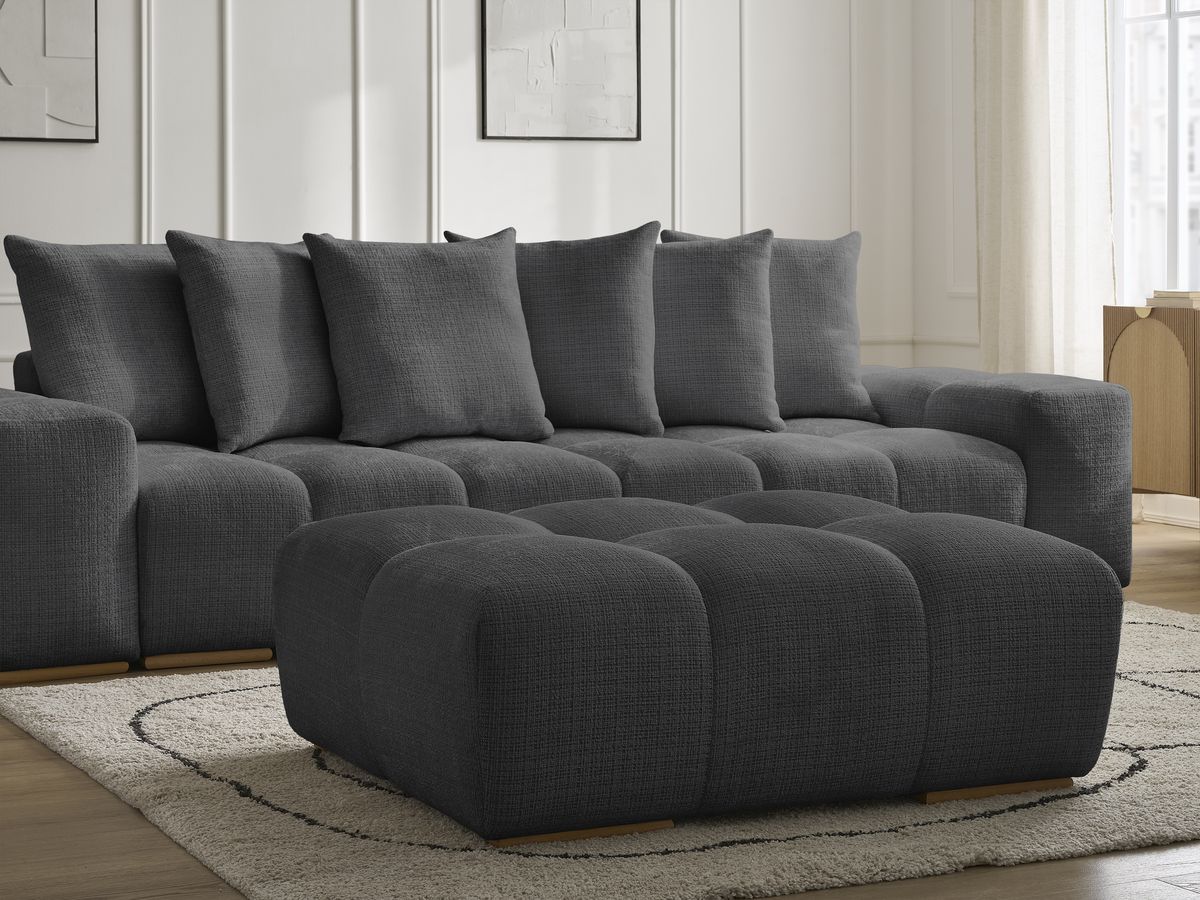Canapé droit convertible coffre ANAKIN tissu texturé avec pouf