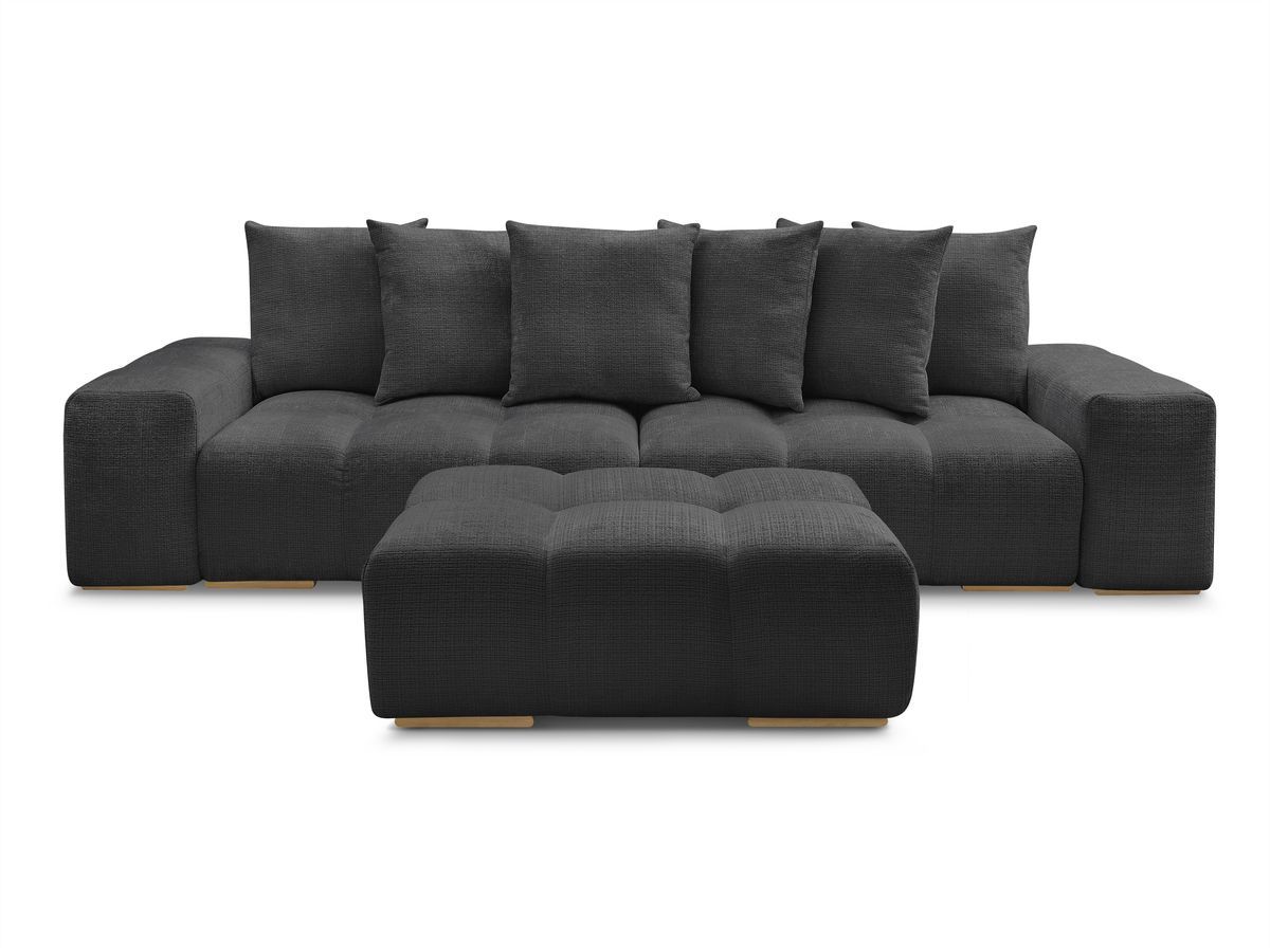 Canapé droit convertible coffre ANAKIN tissu texturé avec pouf
