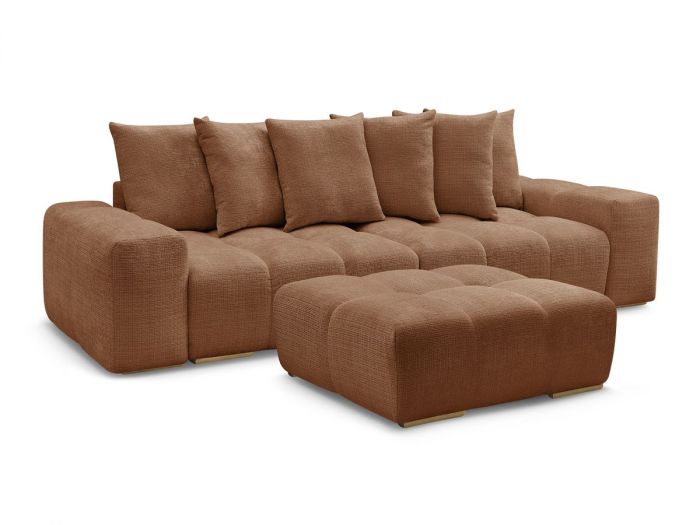 Canapé droit convertible coffre ANAKIN tissu texturé avec pouf