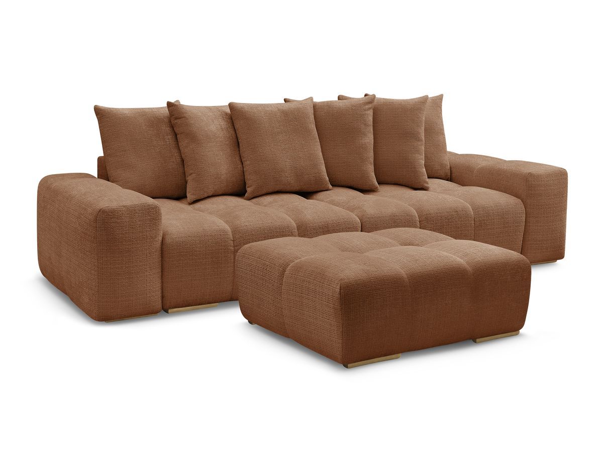 canapé droit convertible coffre anakin tissu texturé avec pouf de couleur orange