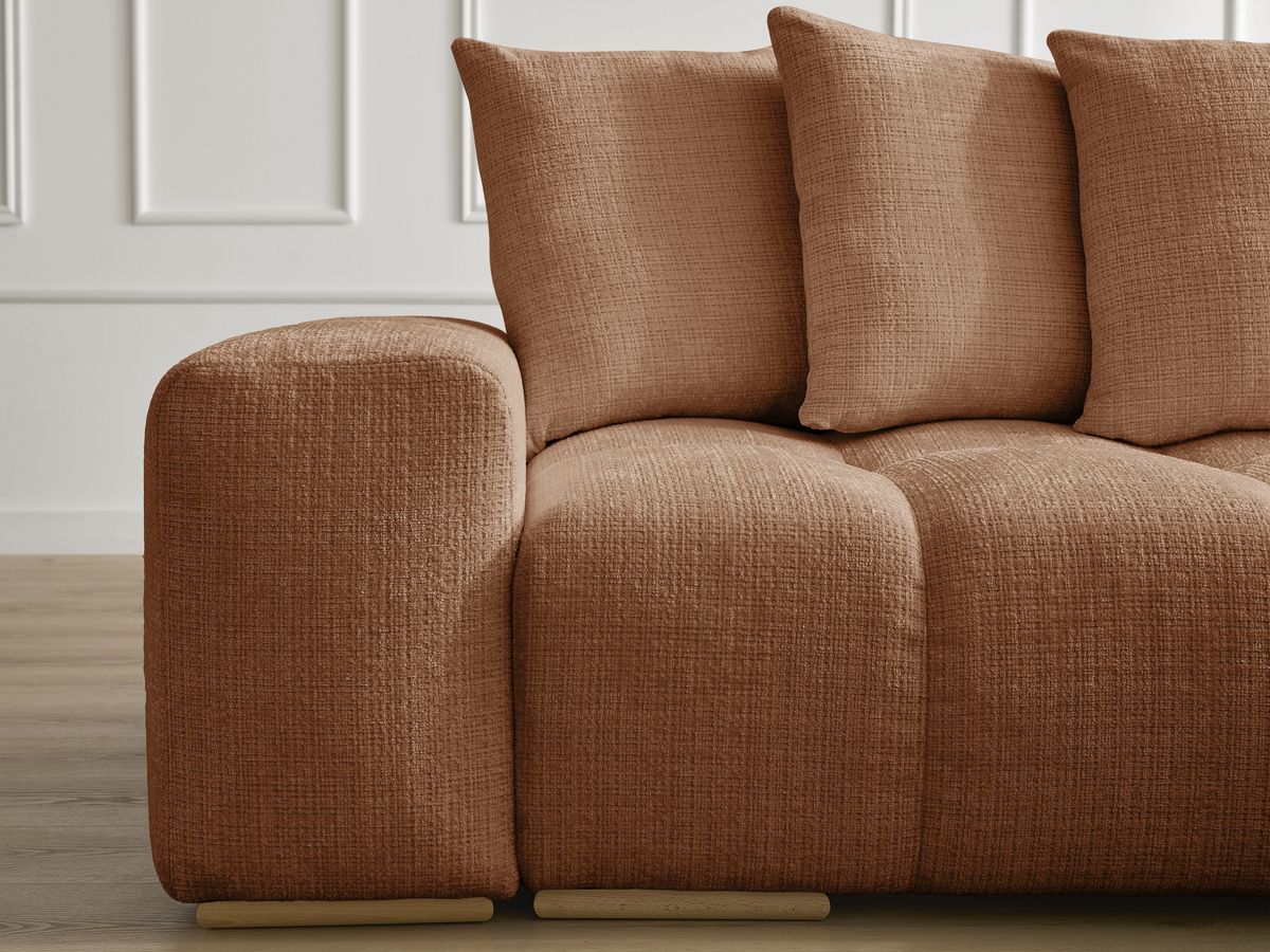Canapé droit convertible coffre ANAKIN tissu texturé avec pouf