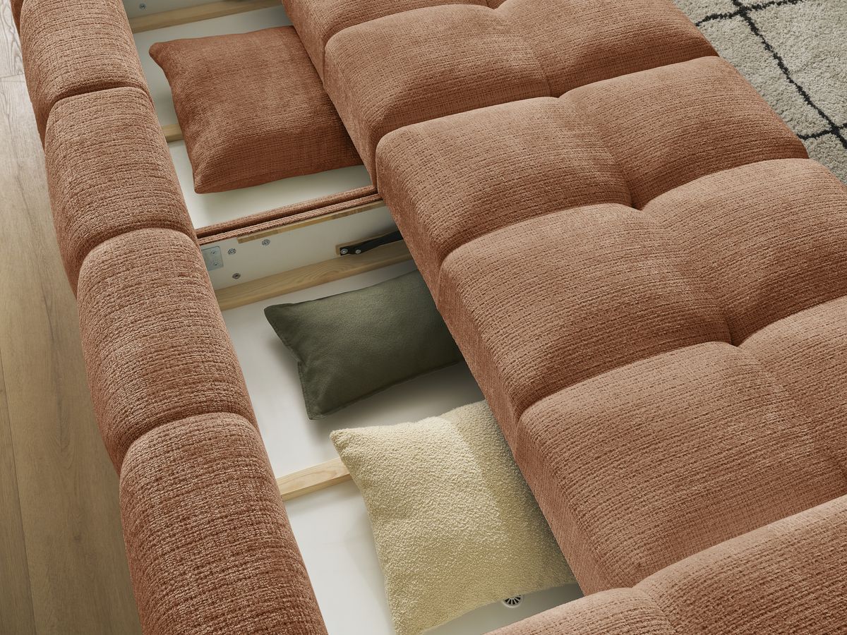 Canapé droit convertible coffre ANAKIN tissu texturé avec pouf