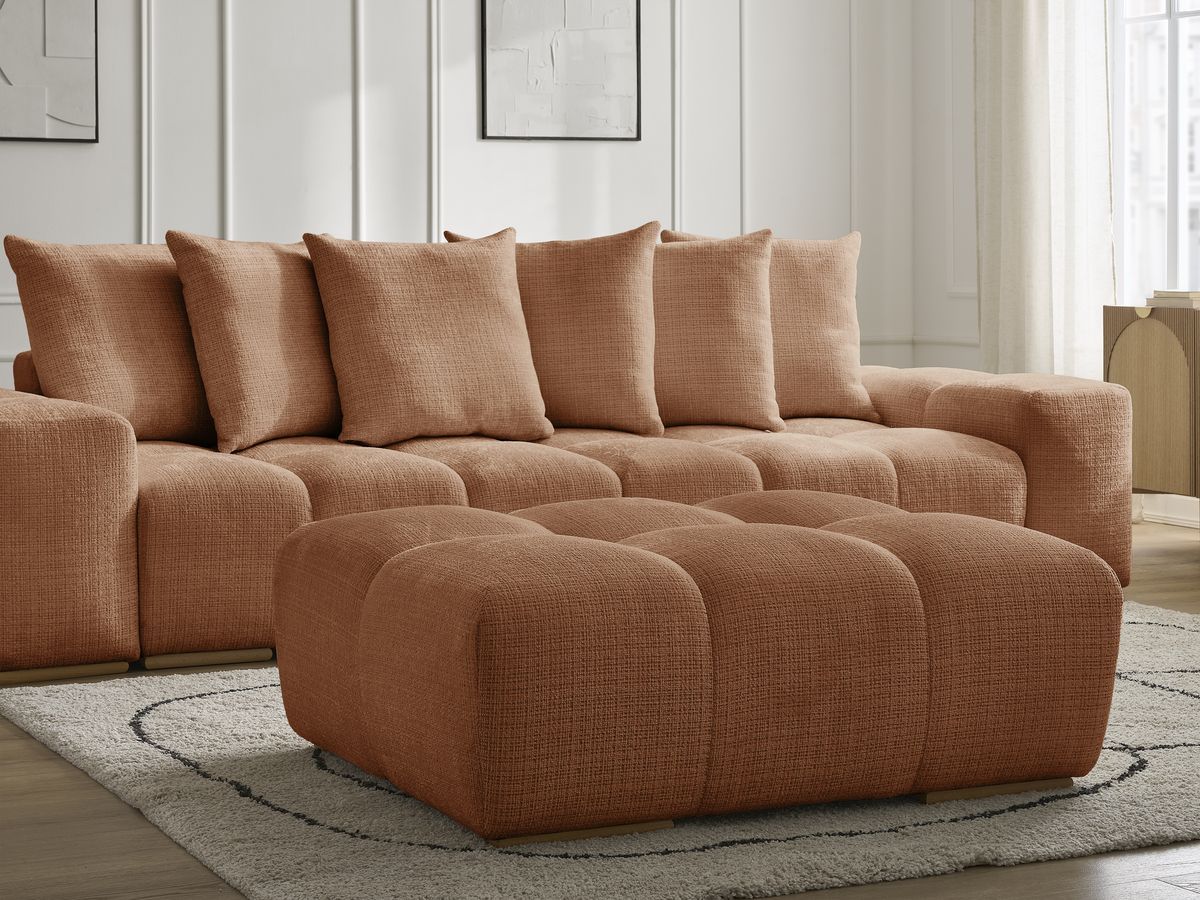 Canapé droit convertible coffre ANAKIN tissu texturé avec pouf