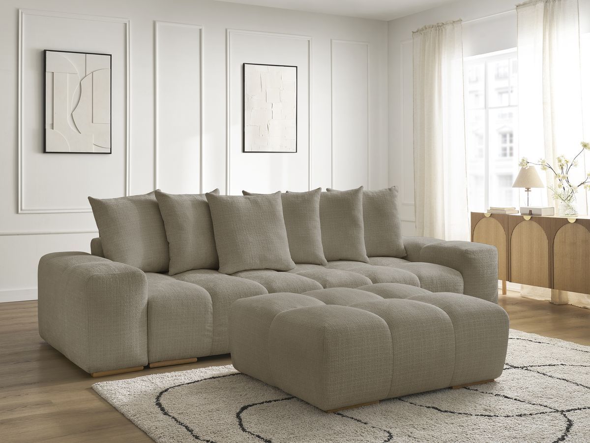 Canapé droit convertible coffre ANAKIN tissu texturé avec pouf