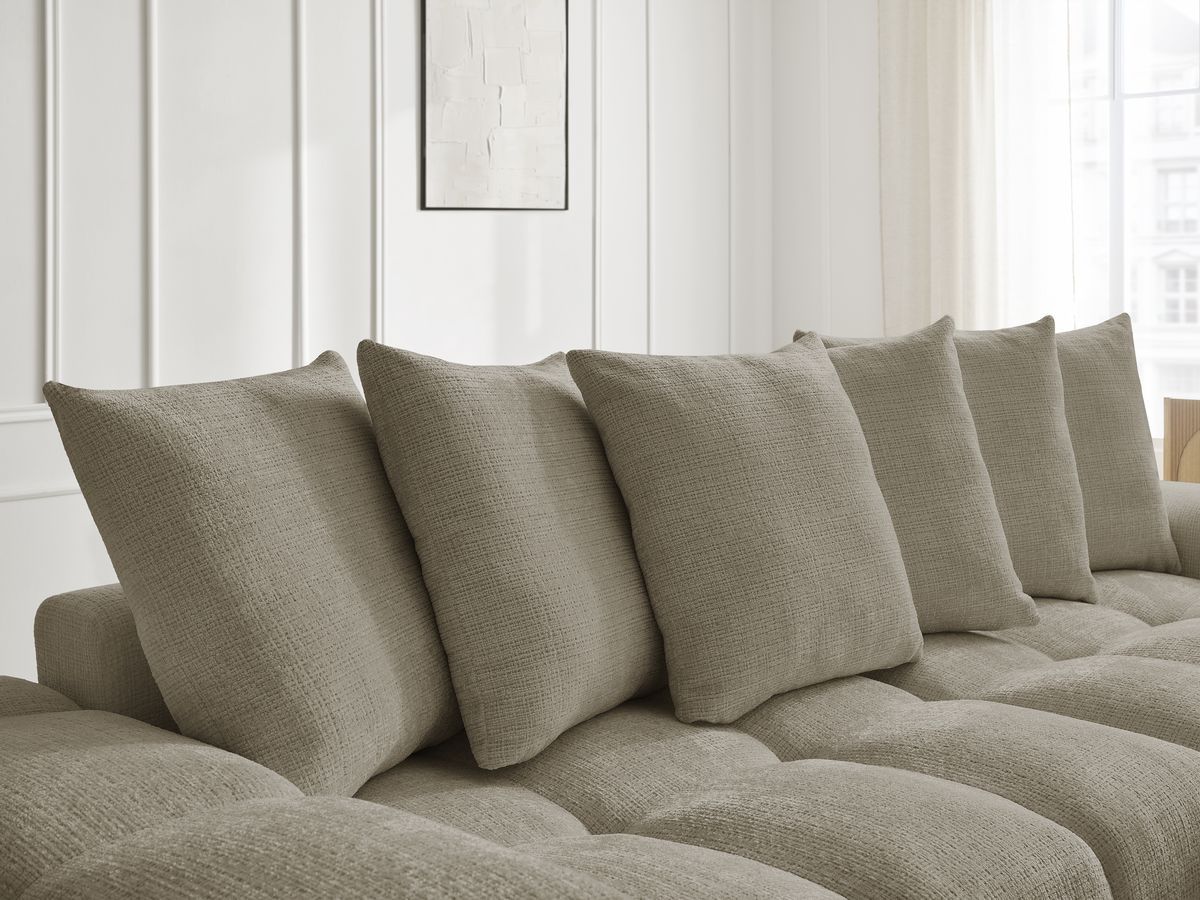 Canapé droit convertible coffre ANAKIN tissu texturé avec pouf