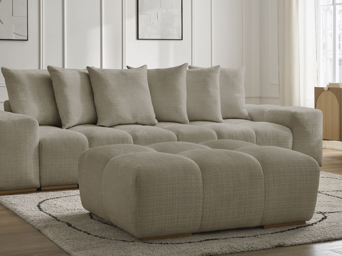 Canapé droit convertible coffre ANAKIN tissu texturé avec pouf