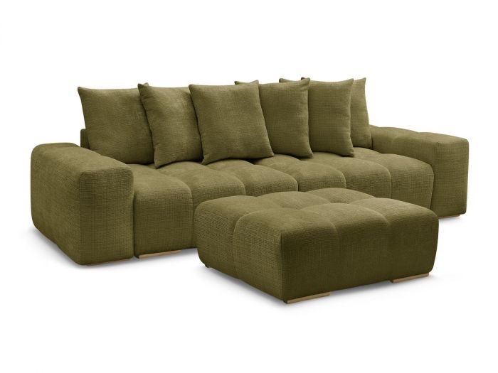 Canapé droit convertible coffre ANAKIN tissu texturé avec pouf