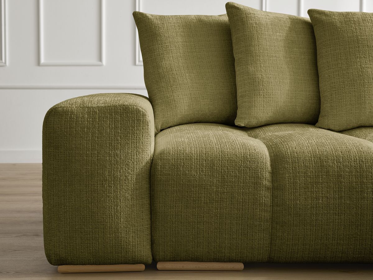 Canapé droit convertible coffre ANAKIN tissu texturé avec pouf