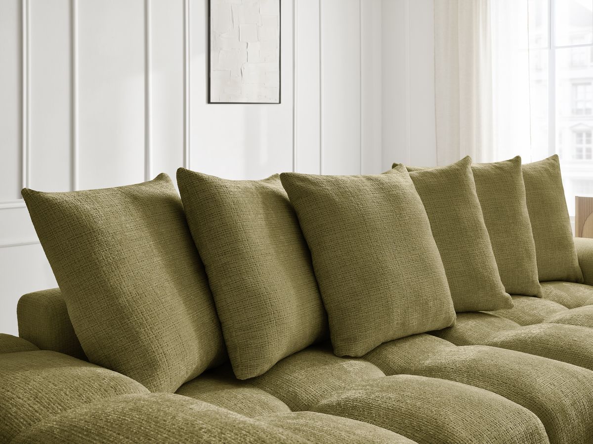 Canapé droit convertible coffre ANAKIN tissu texturé avec pouf