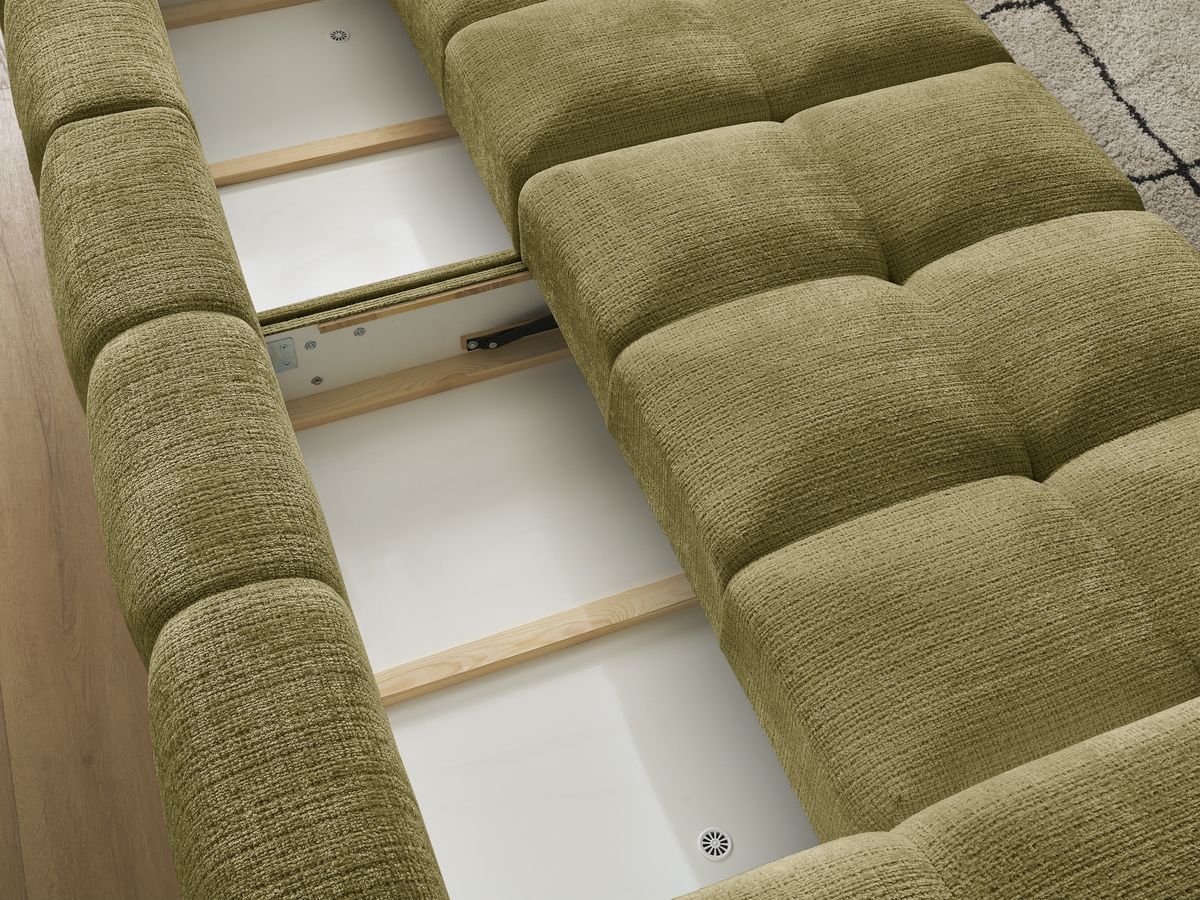 Canapé droit convertible coffre ANAKIN tissu texturé avec pouf