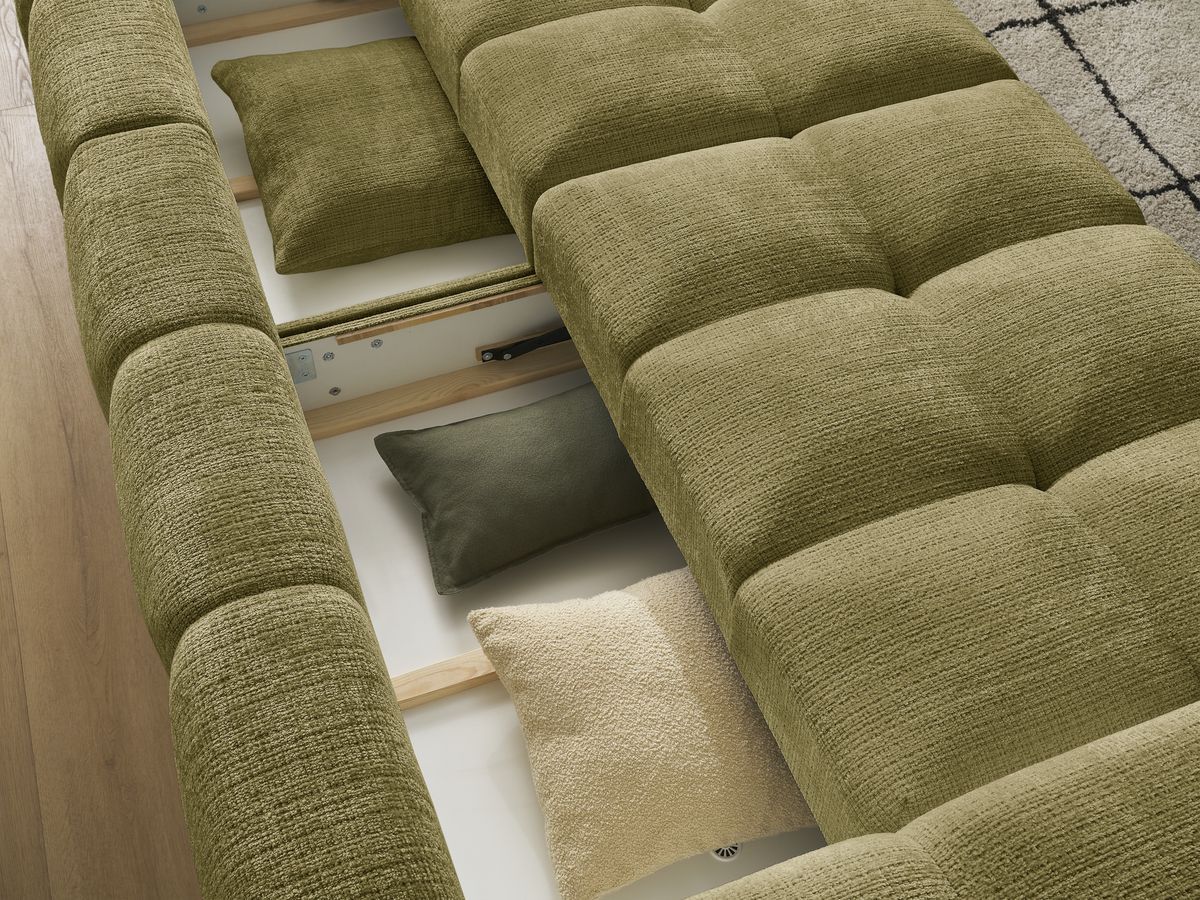 Canapé droit convertible coffre ANAKIN tissu texturé avec pouf