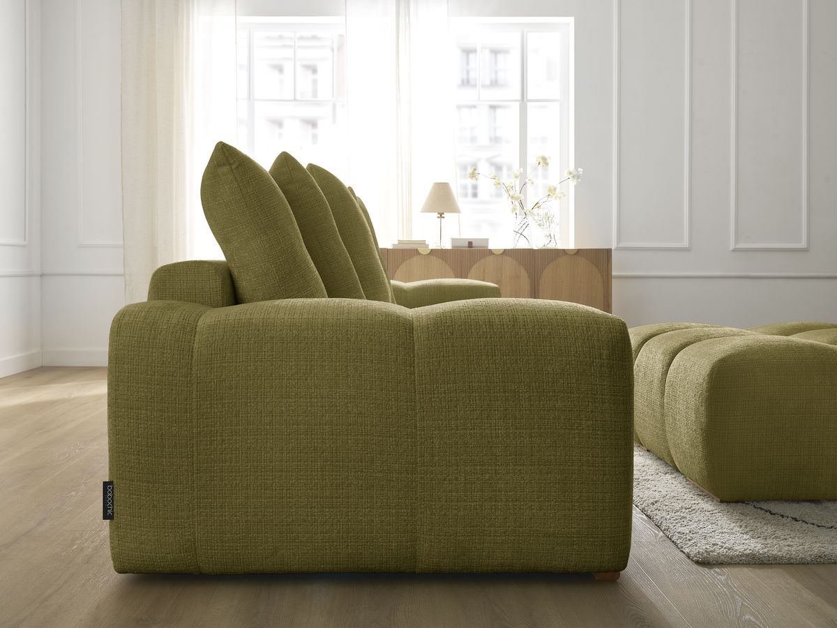 Canapé droit convertible coffre ANAKIN tissu texturé avec pouf
