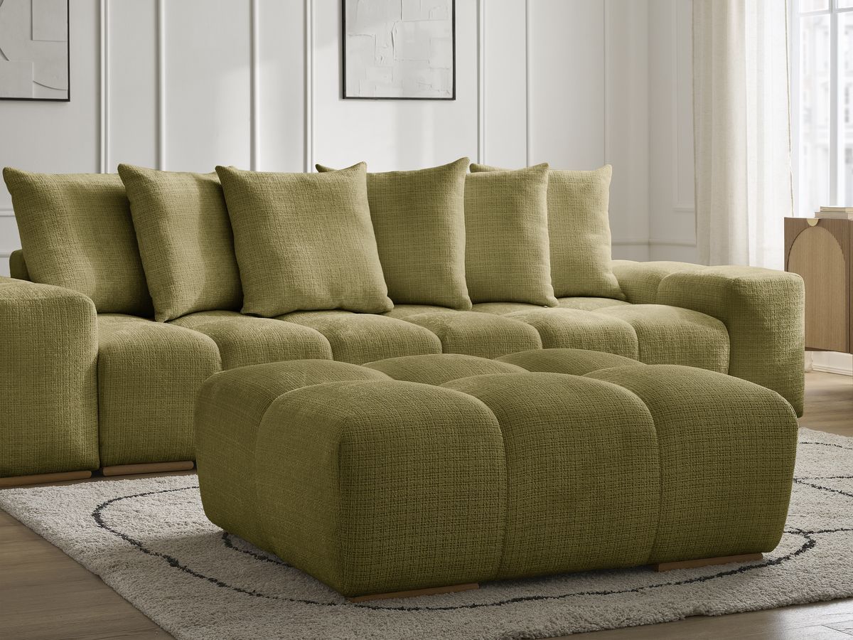Canapé droit convertible coffre ANAKIN tissu texturé avec pouf
