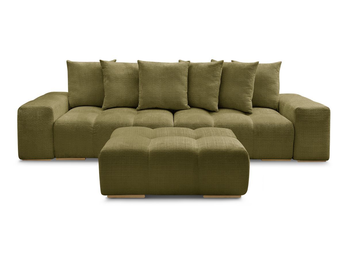 Canapé droit convertible coffre ANAKIN tissu texturé avec pouf