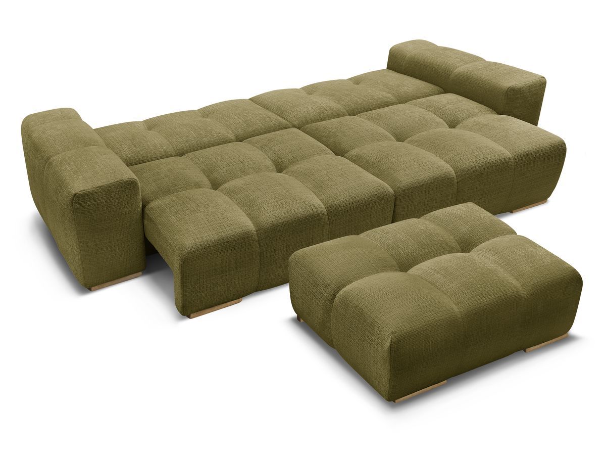 Canapé droit convertible coffre ANAKIN tissu texturé avec pouf
