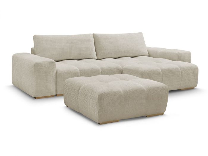 Canapé d'angle réversible convertible coffre ANAKIN tissu texturé avec pouf