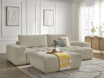 Canapé d'angle réversible convertible coffre ANAKIN tissu texturé avec pouf