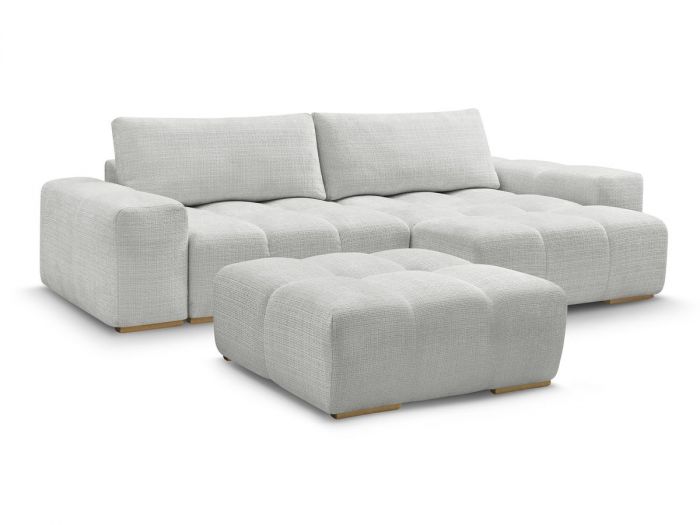 Canapé d'angle réversible convertible coffre ANAKIN tissu texturé avec pouf