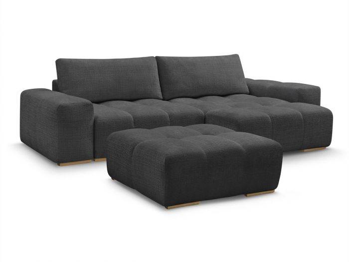 Canapé d'angle réversible convertible coffre ANAKIN tissu texturé avec pouf