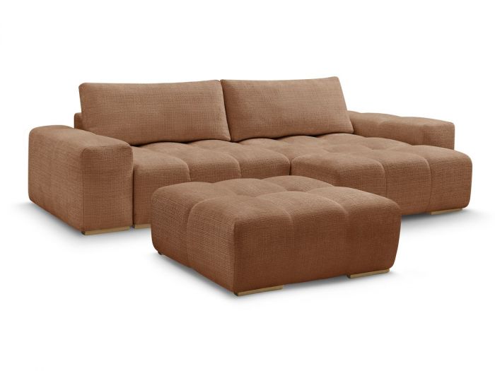 Canapé d'angle réversible convertible coffre ANAKIN tissu texturé avec pouf