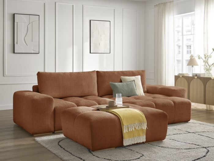 Canapé d'angle réversible convertible coffre ANAKIN tissu texturé avec pouf