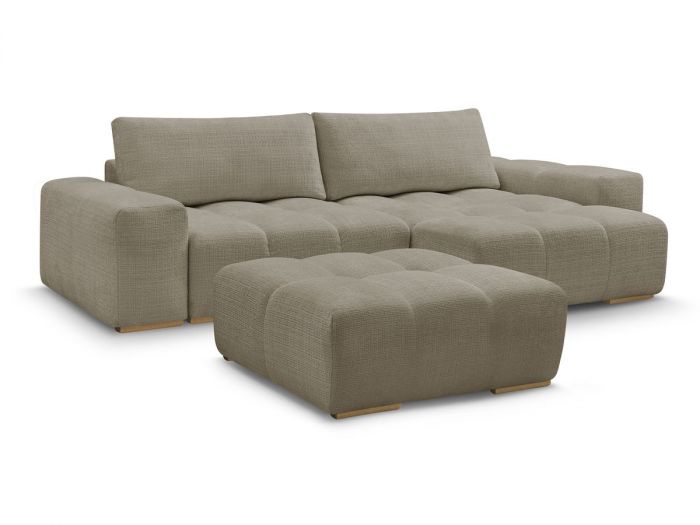 Canapé d'angle réversible convertible coffre ANAKIN tissu texturé avec pouf